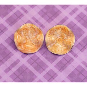 Vintage Round Orange Marble Stud Earrings by Avon - V8